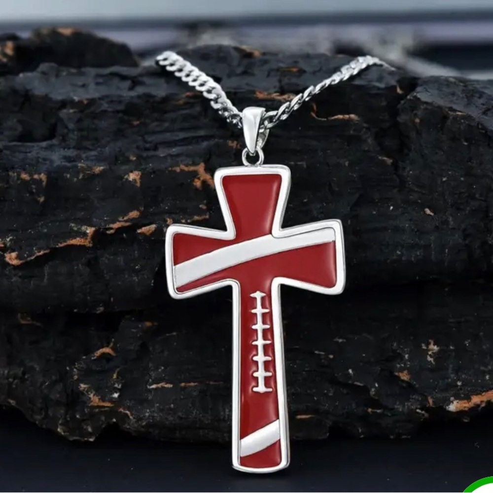 NWT football cross necklace boutique gift Christian